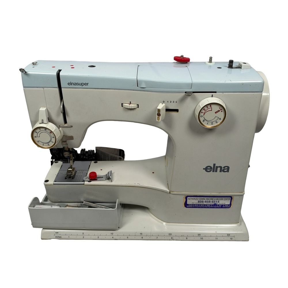 Vintage Elna Elnasuper 62C Sewing Machine Switzerland White READ NEEDS WORK